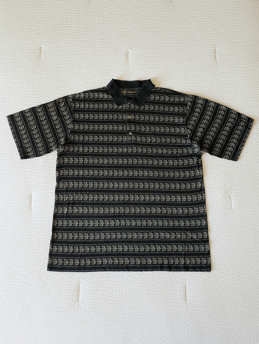 NWOT! BOBBY JONES COL Mens Cotton Geometric Polo Shirt (L) Black {Made In Italy}